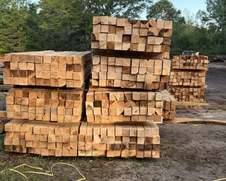 Stacks of 4x4 hardwood runners at the mill